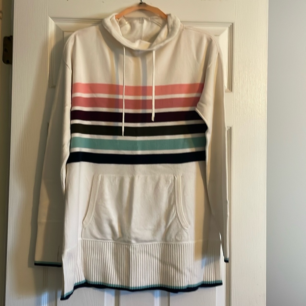 Talbots Cream Cowl Neck Sweater with Pink, Purple, Teal & Navy Stripes